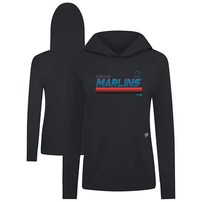 Women's Levelwear Black Miami Marlins Relay Breaker Pullover Hoodie