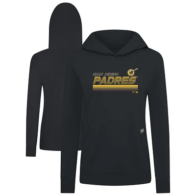 Women's Levelwear Black San Diego Padres Relay Breaker Pullover Hoodie