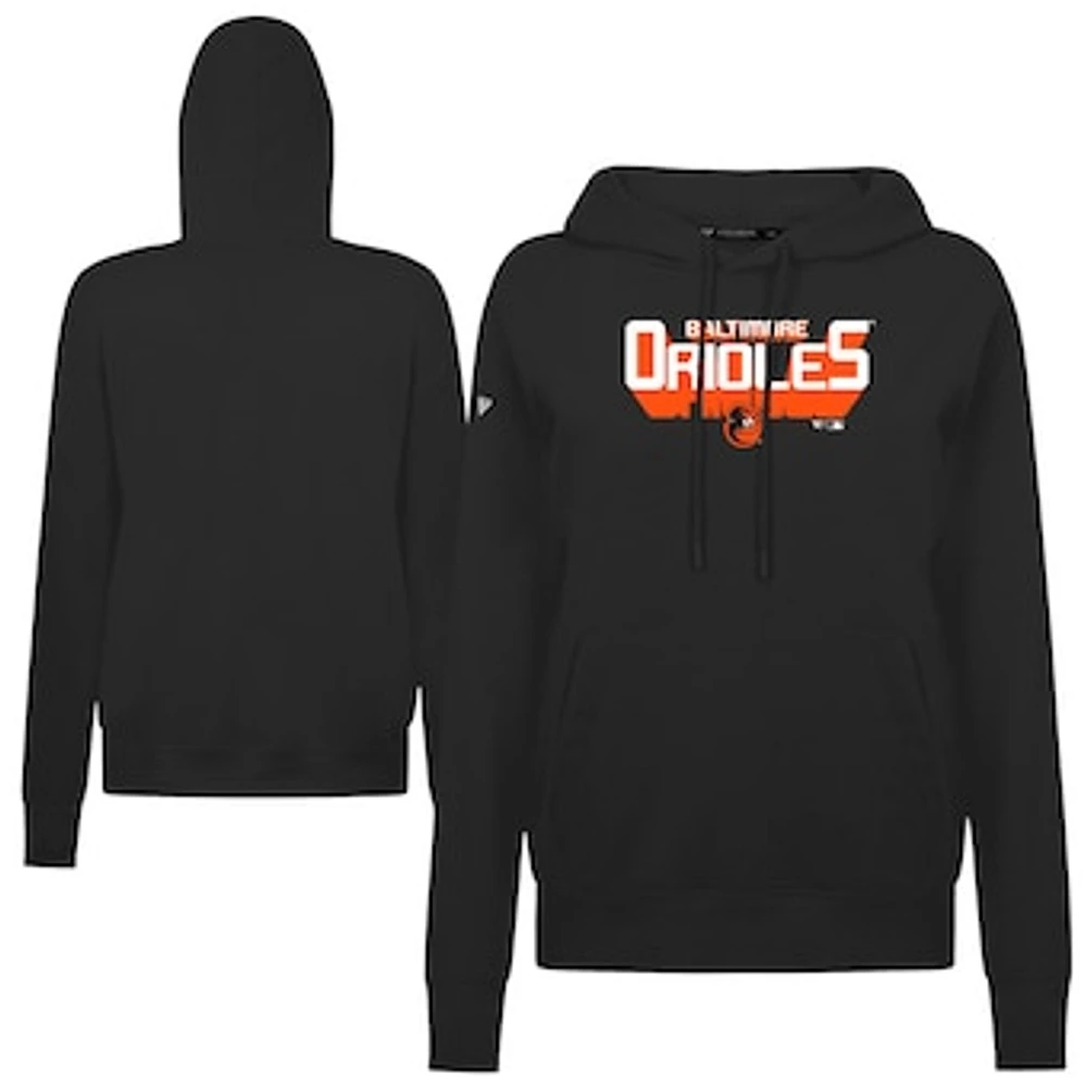 Women's Levelwear Black Baltimore Orioles Adorn Retro 3D Pullover Hoodie