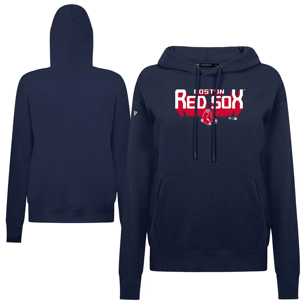 Women's Levelwear Navy Boston Red Sox Adorn Retro 3D Pullover Hoodie