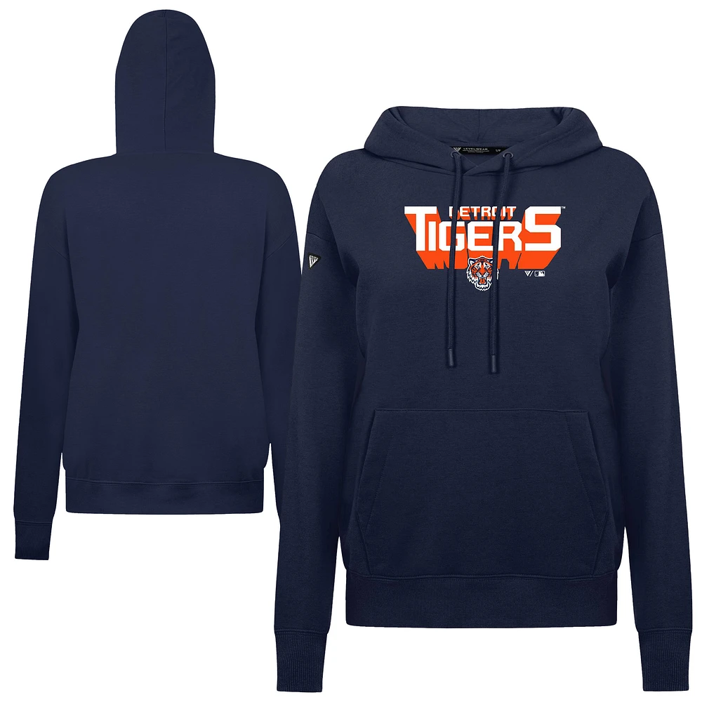 Women's Levelwear Navy Detroit Tigers Adorn Retro 3D Pullover Hoodie