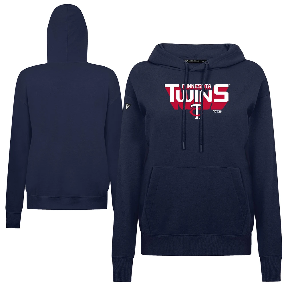 Women's Levelwear Navy Minnesota Twins Adorn Retro 3D Pullover Hoodie