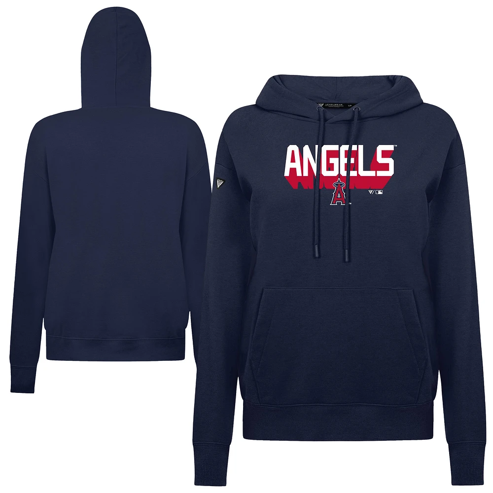Women's Levelwear Navy Los Angeles Angels Adorn Retro 3D Pullover Hoodie