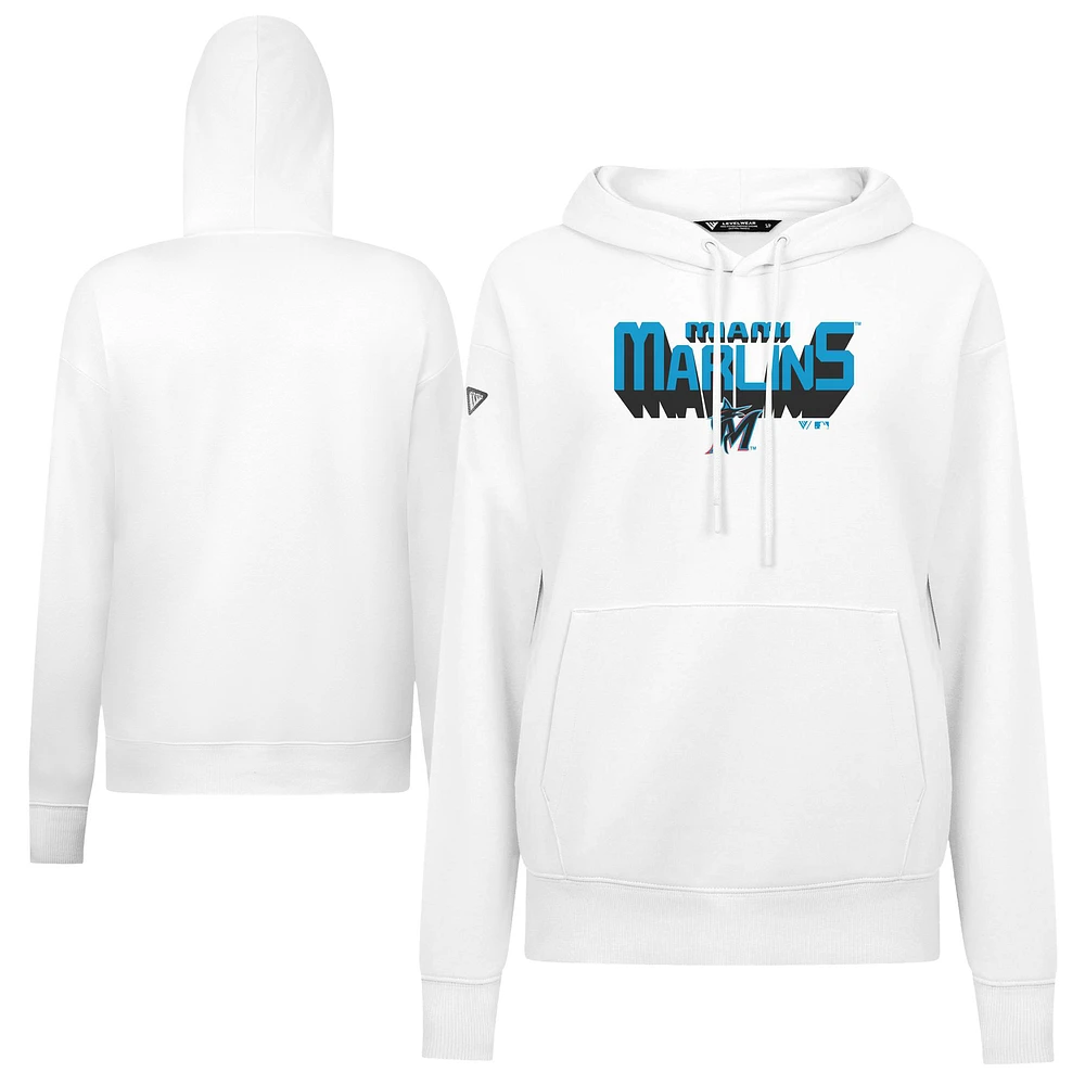 Women's Levelwear White Miami Marlins Adorn Retro 3D Pullover Hoodie