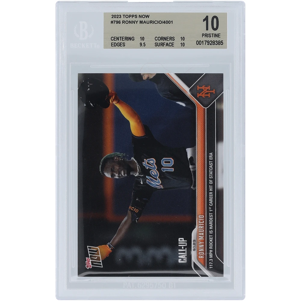 Ronny Mauricio New York Mets 2023 Topps Now 117.3 MPH Rocket Is Hardest 1st Career Hit Of Statcast Era #796 BGS Authenticated 10 Rookie Card - 10,10,9.5,10 Subgrades