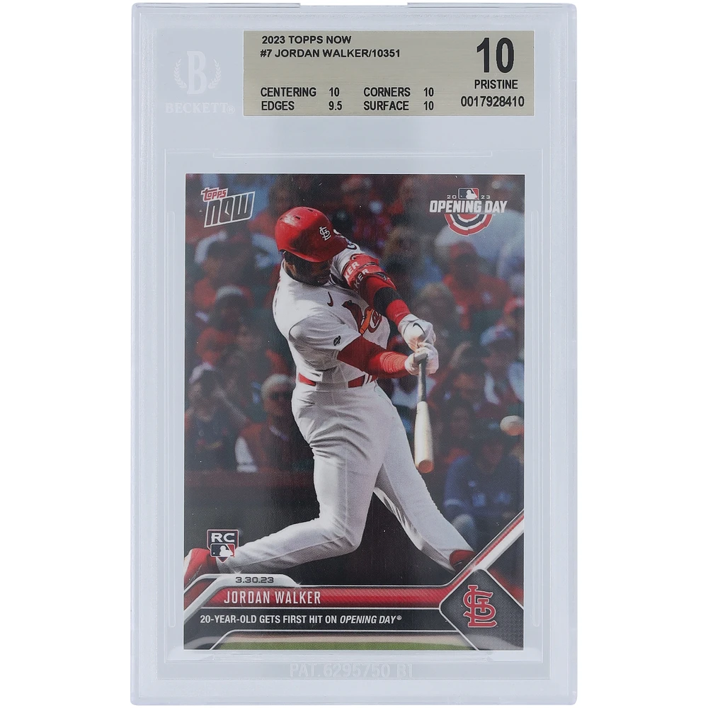 Jordan Walker St. Louis Cardinals 2023 Topps Now First Hit on Opening Day 03.30.23 #7 BGS Authenticated 10 Card - 10,10,9.5,10 Subgrades