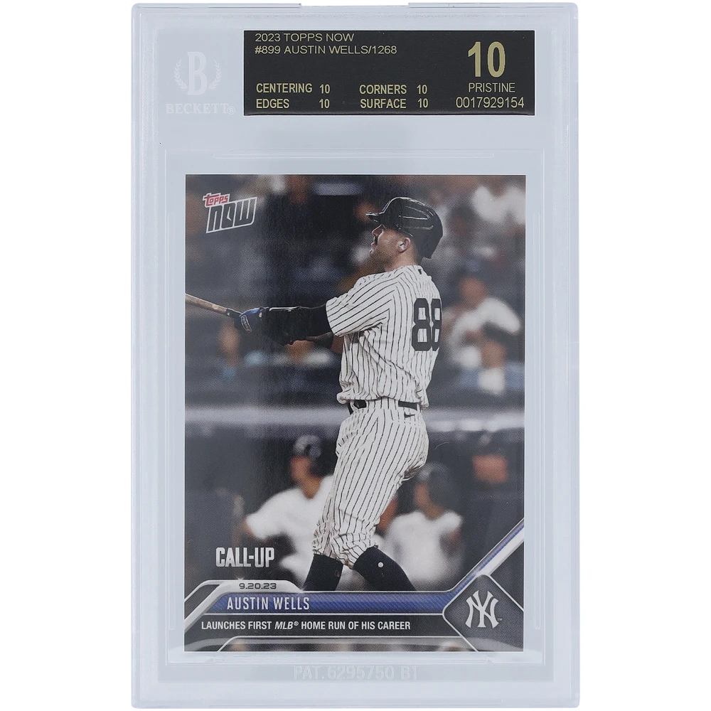 Austin Wells New York Yankees 2023 Topps Now Launches First MLB Home Run of Career 09.20.23 Black Label #899 BGS Authenticated 10 Card - 10,10,10,10 Subgrades