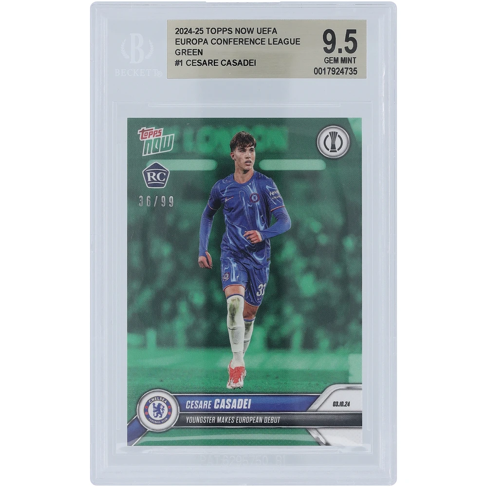 Cesare Casadei Chelsea 2024-25 Topps Now Green European Debut 03.10.24 #1 #36/99 BGS Authenticated 9.5 Rookie Card