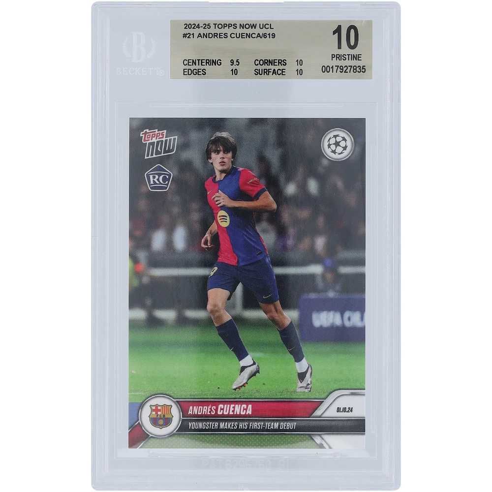 Andrés Cuenca Barcelona 2024-25 Topps Now First-Team Debut 01.10.24 #21 BGS Authenticated 10 Rookie Card - 9.5,10,10,10 Subgrades