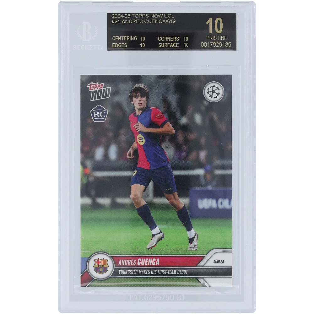 Andrés Cuenca Barcelona 2024-25 Topps Now First-Team Debut 01.10.24 Black Label #21 BGS Authenticated 10 Rookie Card - 10,10,10,10 Subgrades