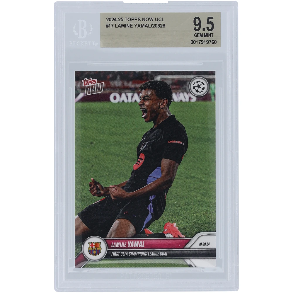 Lamine Yamal Barcelona 2024 Topps Now First UEFA Champions League Goal 19.09.24 #17 BGS Authenticated 9.5 Card