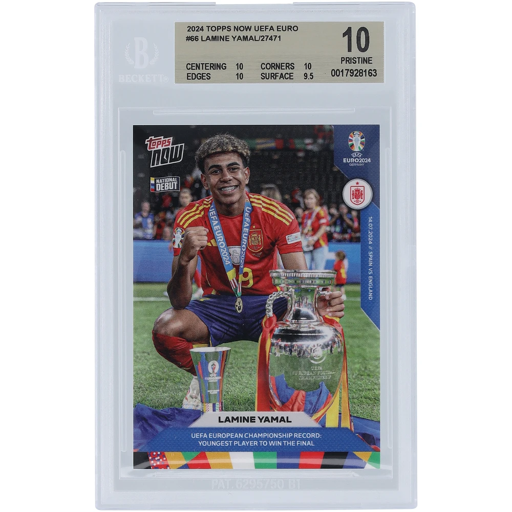Lamine Yamal Spain National Team 2024 Topps Now Youngest Player to Win Final 14.07.24 #66 BGS Authenticated 10 Card - 10,10,10,9.5 Subgrades
