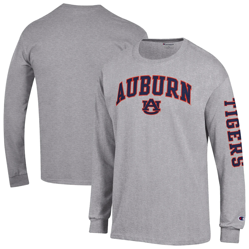 Men's Champion Heather Gray Auburn Tigers Arch Over Logo 2-Hit Long Sleeve T-Shirt