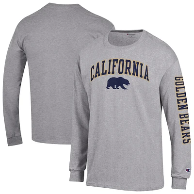 Men's Champion Heather Gray Cal Bears Arch Over Logo 2-Hit Long Sleeve T-Shirt