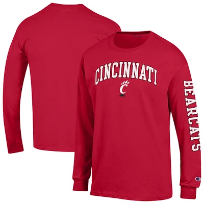 Men's Champion Red Cincinnati Bearcats Arch Over Logo 2-Hit Long Sleeve T-Shirt