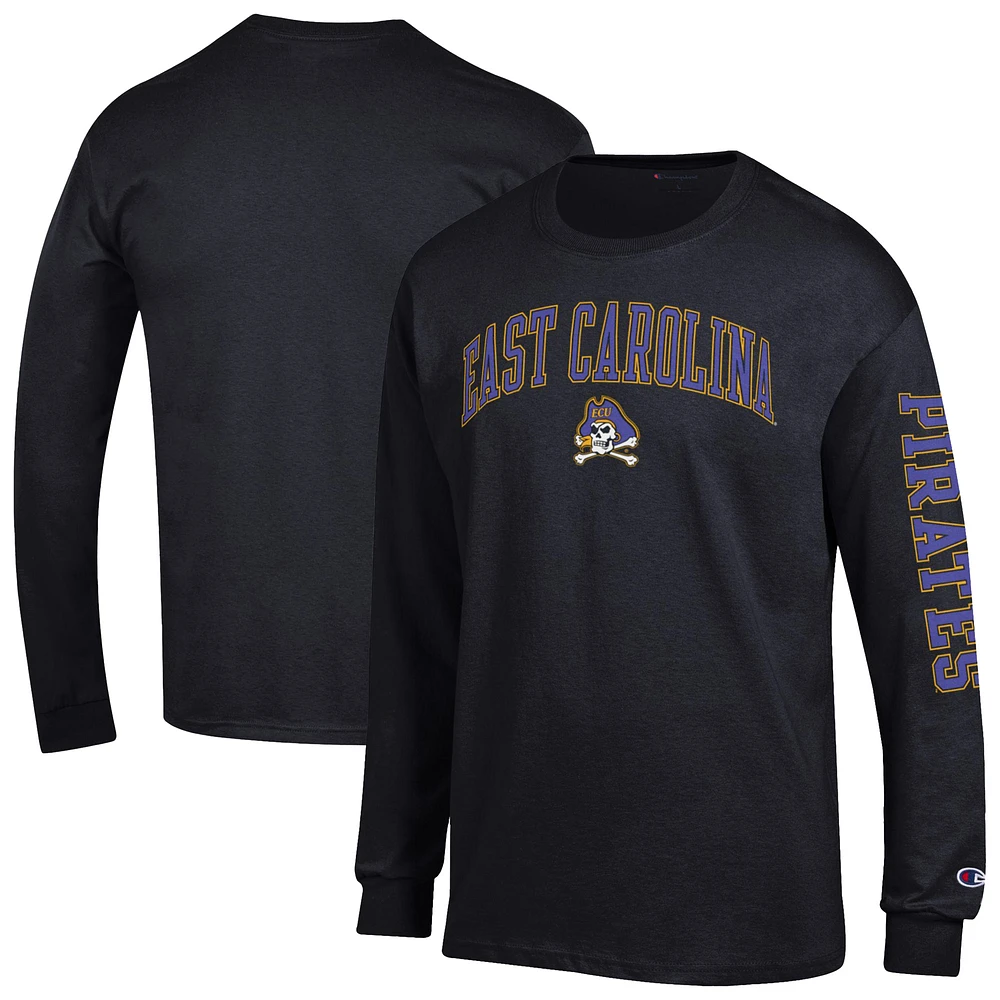 Men's Champion Black ECU Pirates Arch Over Logo 2-Hit Long Sleeve T-Shirt