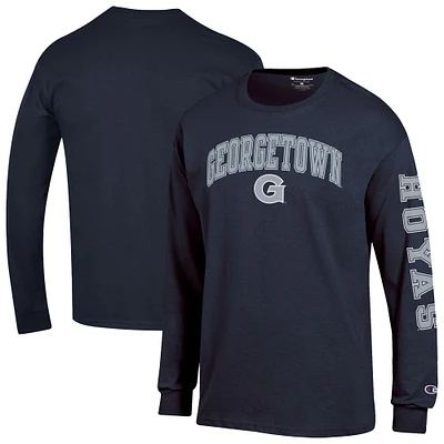 Men's Champion Navy Georgetown Hoyas Arch Over Logo 2-Hit Long Sleeve T-Shirt