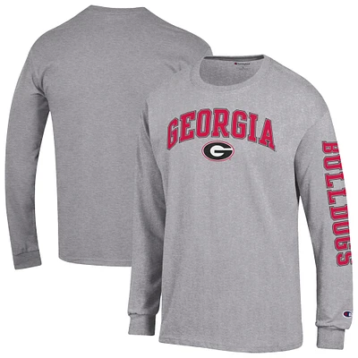 Men's Champion Heather Gray Georgia Bulldogs Arch Over Logo 2-Hit Long Sleeve T-Shirt