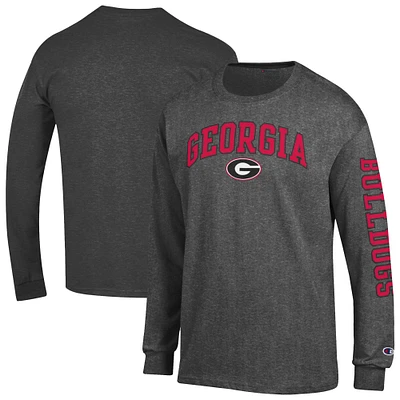 Men's Champion Charcoal Georgia Bulldogs Arch Over Logo 2-Hit Long Sleeve T-Shirt
