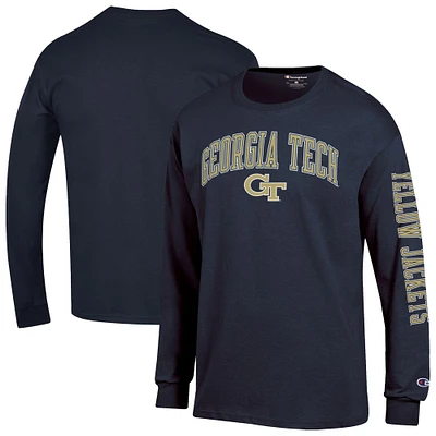Men's Champion Navy Georgia Tech Yellow Jackets Arch Over Logo 2-Hit Long Sleeve T-Shirt