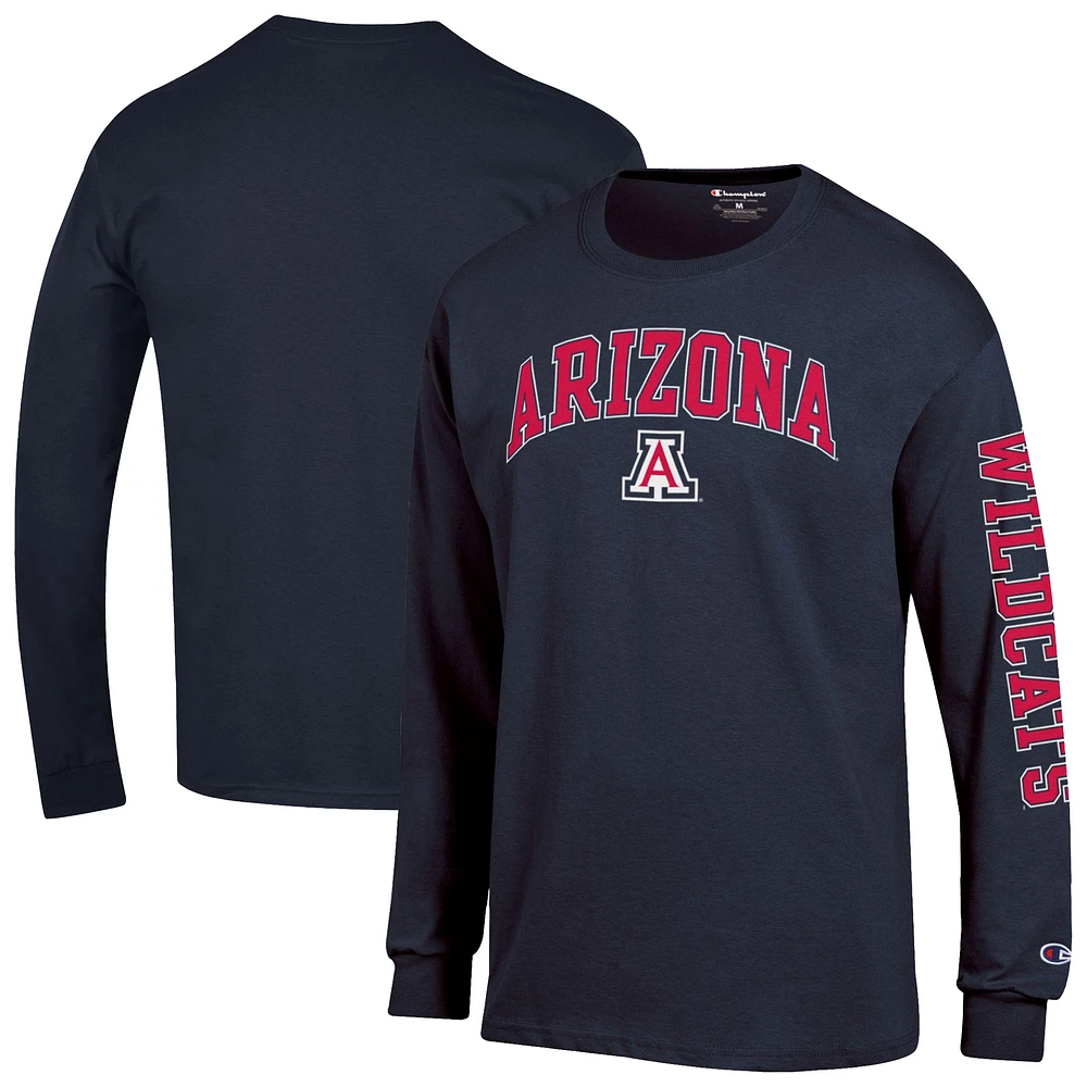 Men's Champion Navy Arizona Wildcats Arch Over Logo 2-Hit Long Sleeve T-Shirt