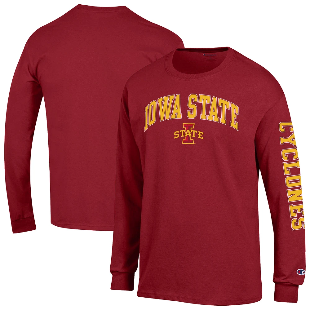 Men's Champion Cardinal Iowa State Cyclones Arch Over Logo 2-Hit Long Sleeve T-Shirt