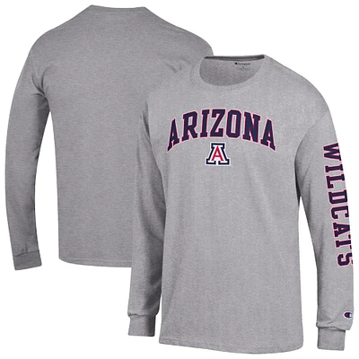 Men's Champion Heather Gray Arizona Wildcats Arch Over Logo 2-Hit Long Sleeve T-Shirt