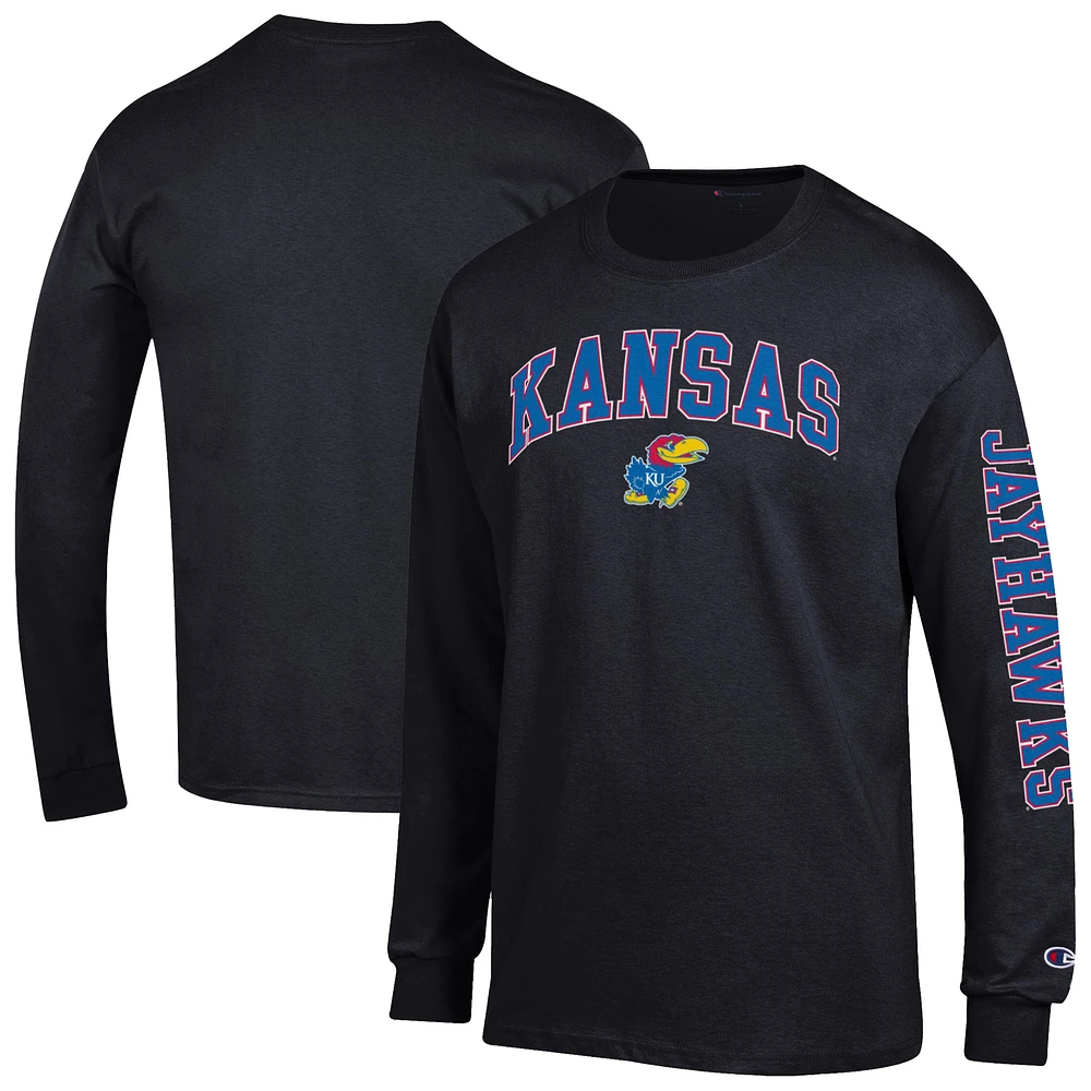 Men's Champion Black Kansas Jayhawks Arch Over Logo 2-Hit Long Sleeve T-Shirt