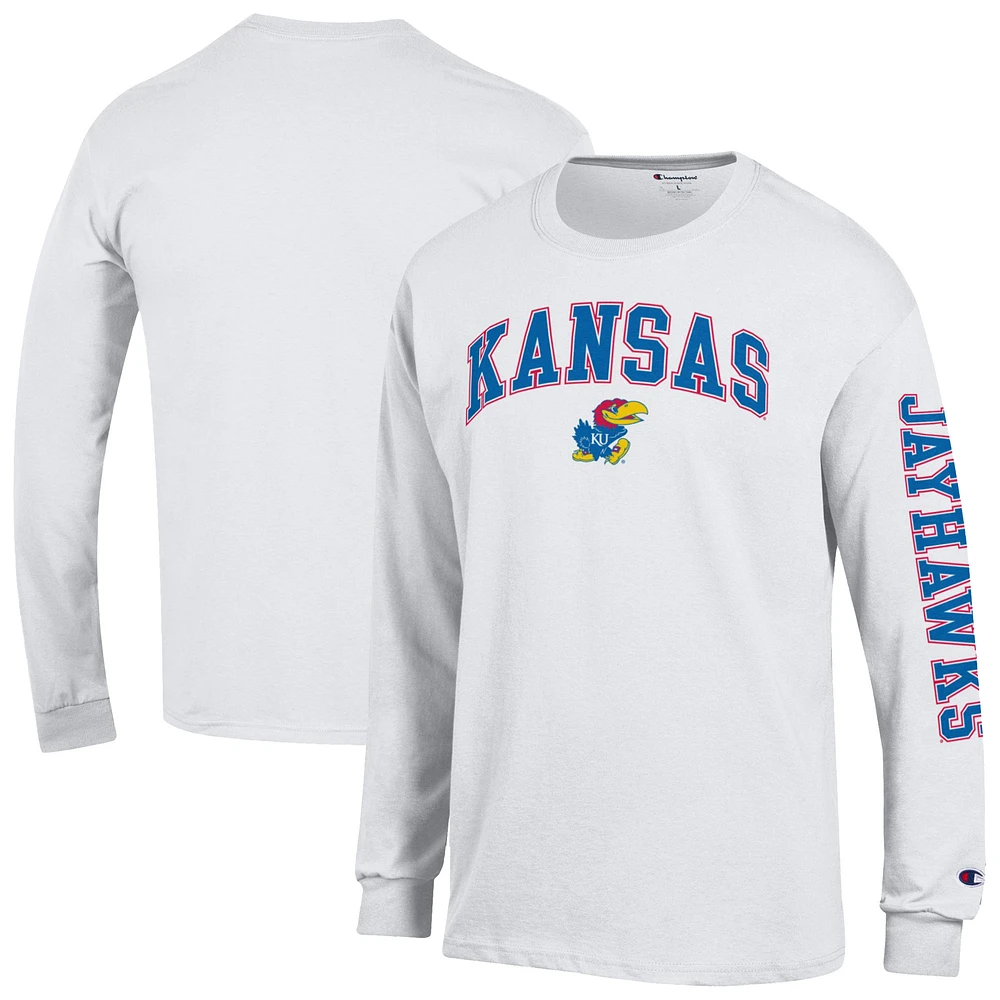 Men's Champion Kansas Jayhawks Arch Over Logo 2-Hit Long Sleeve T-Shirt