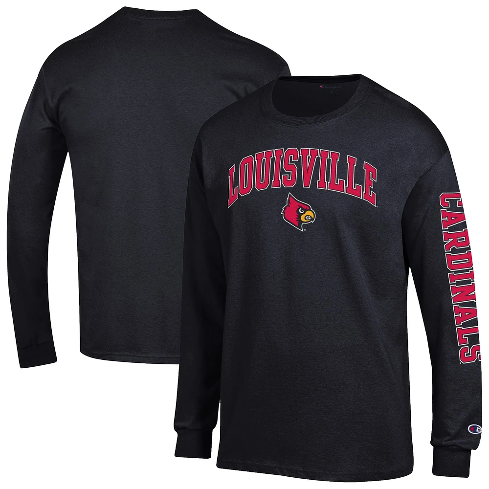 Men's Champion Black Louisville Cardinals Arch Over Logo 2-Hit Long Sleeve T-Shirt