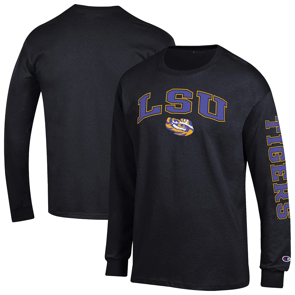 Men's Champion Black LSU Tigers Arch Over Logo 2-Hit Long Sleeve T-Shirt