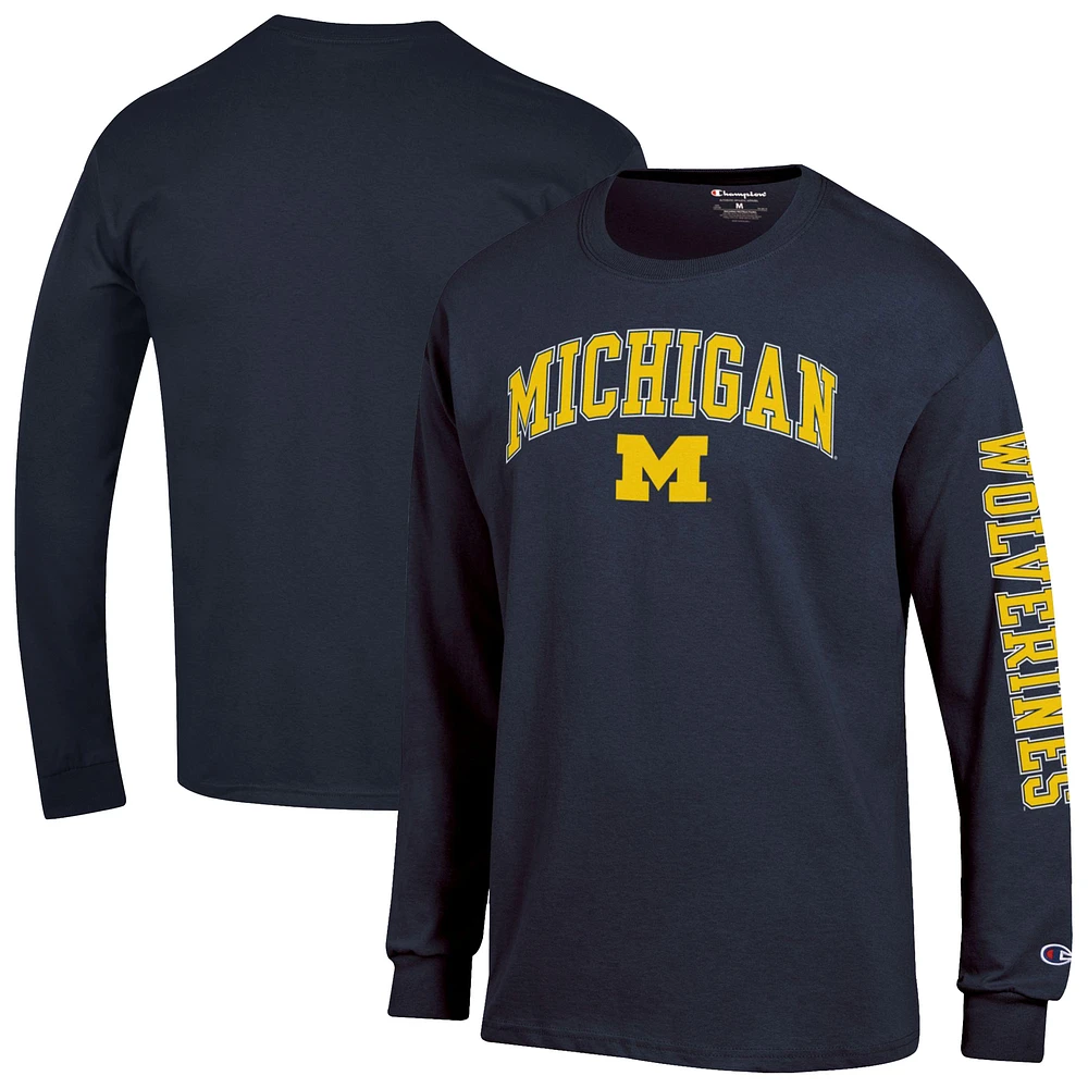 Men's Champion Navy Michigan Wolverines Arch Over Logo 2-Hit Long Sleeve T-Shirt