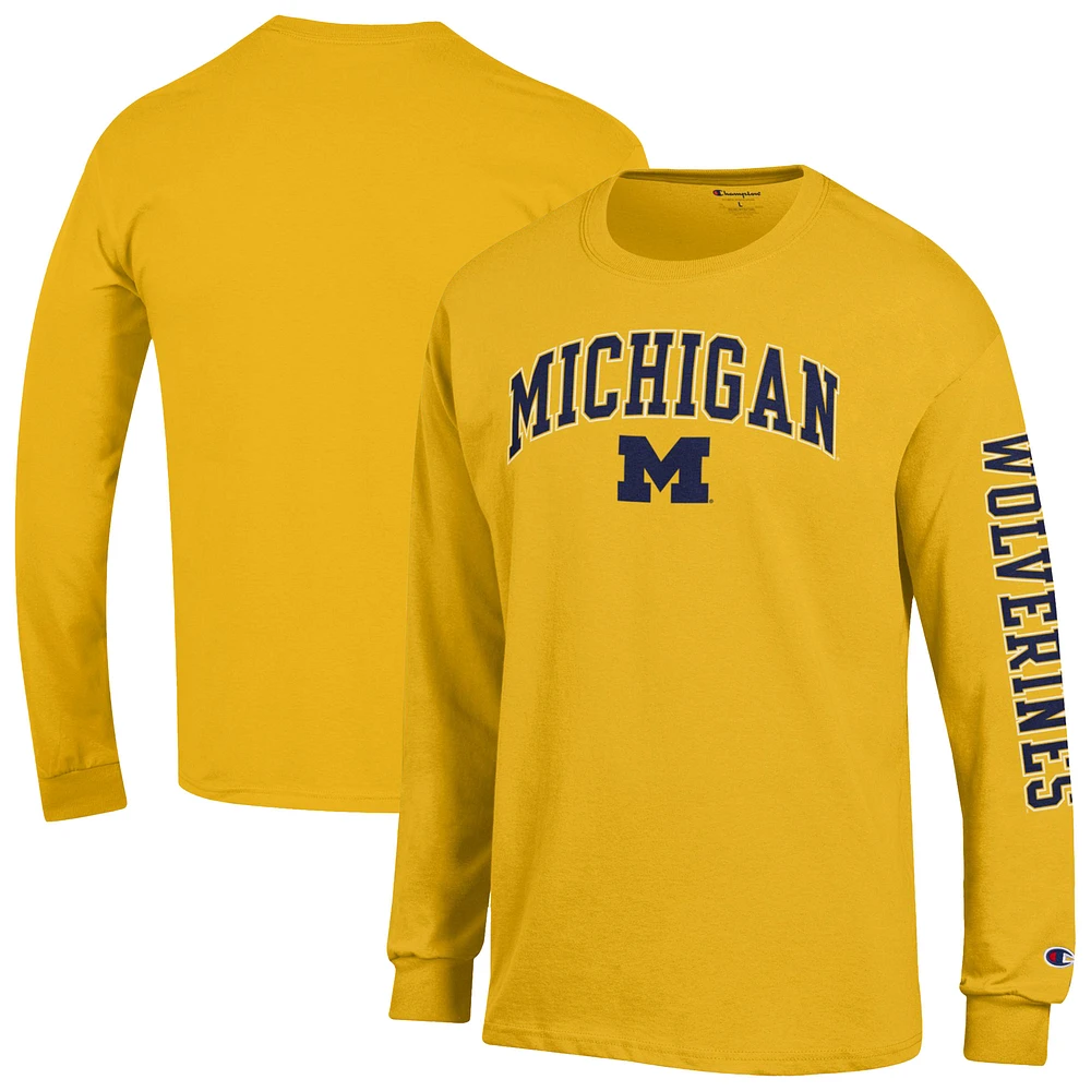 Men's Champion Maize Michigan Wolverines Arch Over Logo 2-Hit Long Sleeve T-Shirt