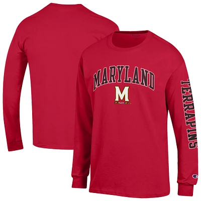 Men's Champion Red Maryland Terrapins Arch Over Logo 2-Hit Long Sleeve T-Shirt