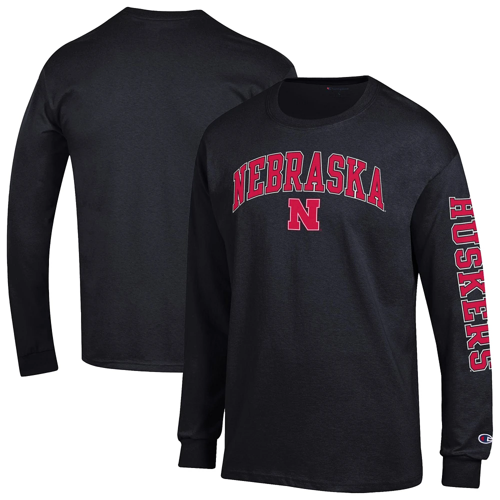 Men's Champion Nebraska Huskers Arch Over Logo 2-Hit Long Sleeve T-Shirt