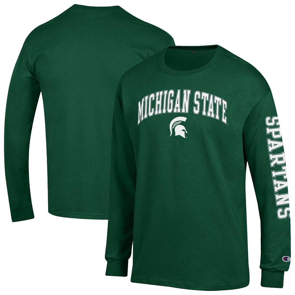Men's Champion Michigan State Spartans Arch Over Logo 2-Hit Long Sleeve T-Shirt