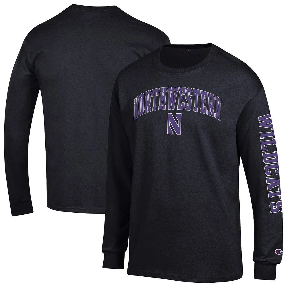Men's Champion Black Northwestern Wildcats Arch Over Logo 2-Hit Long Sleeve T-Shirt
