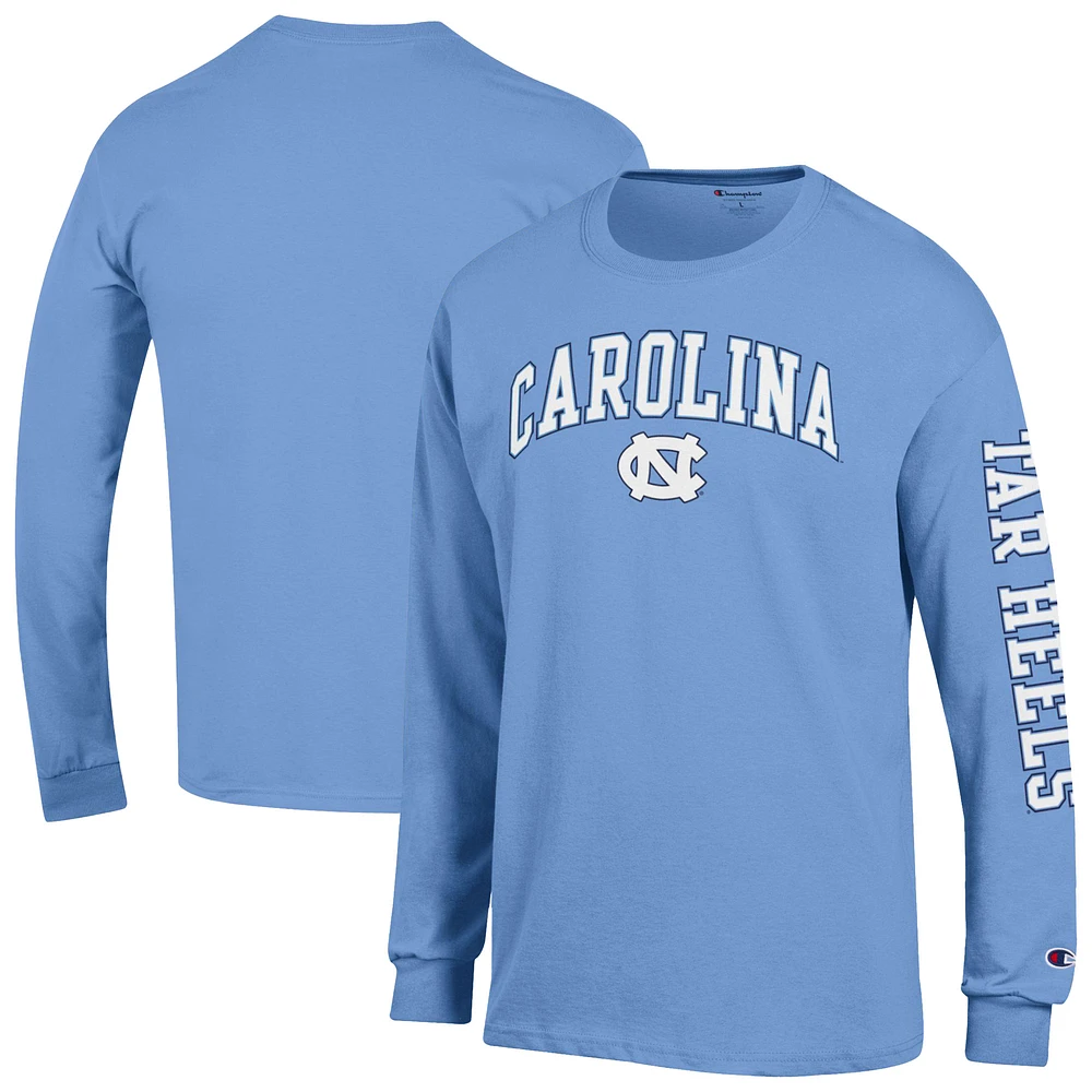 Men's Champion Carolina Blue North Tar Heels Arch Over Logo 2-Hit Long Sleeve T-Shirt
