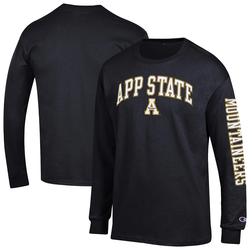 Men's Champion Black Appalachian State Mountaineers Arch Over Logo 2-Hit Long Sleeve T-Shirt
