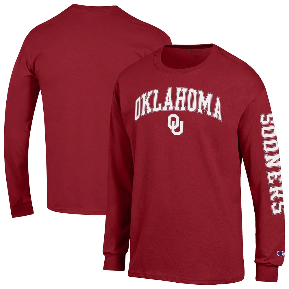 Men's Champion Crimson Oklahoma Sooners Arch Over Logo 2-Hit Long Sleeve T-Shirt
