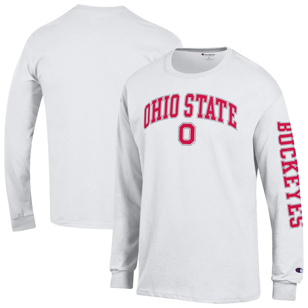 Men's Champion Ohio State Buckeyes Arch Over Logo 2-Hit Long Sleeve T-Shirt