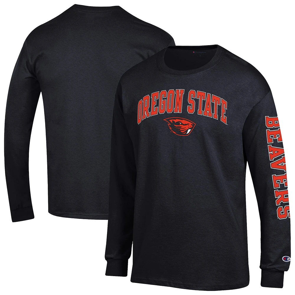 Men's Champion Black Oregon State Beavers Arch Over Logo 2-Hit Long Sleeve T-Shirt