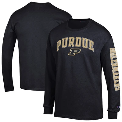 Men's Champion Black Purdue Boilermakers Arch Over Logo 2-Hit Long Sleeve T-Shirt