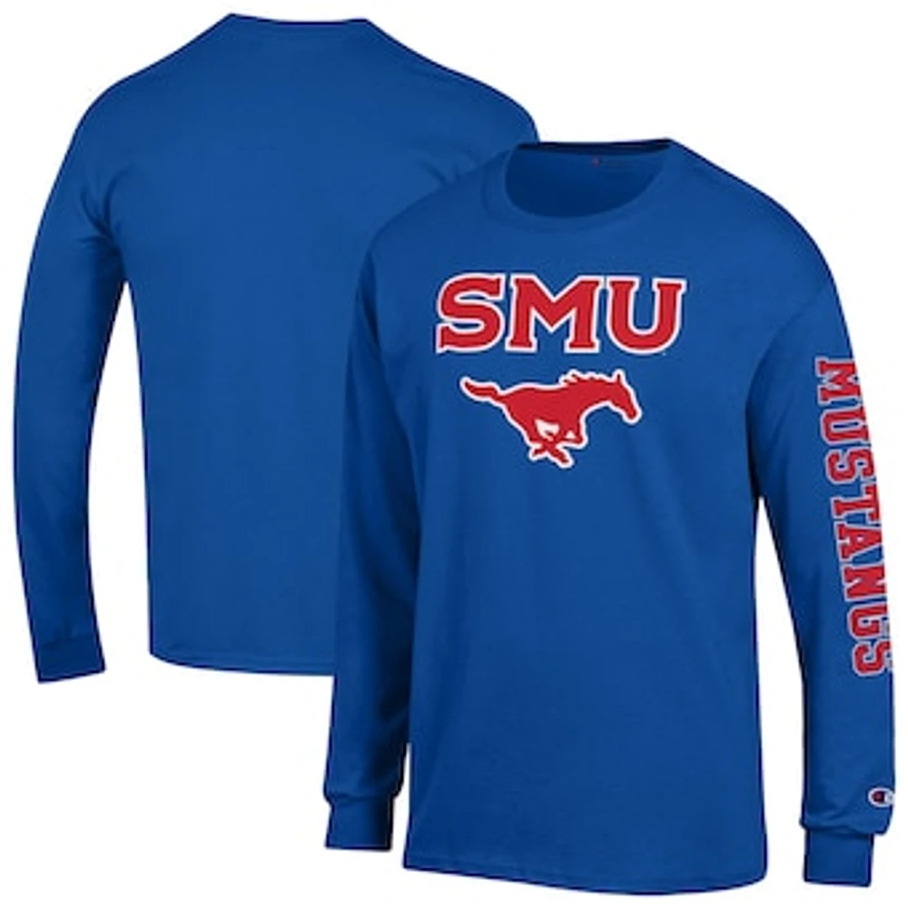 Men's Champion Royal SMU Mustangs Arch Over Logo 2-Hit Long Sleeve T-Shirt
