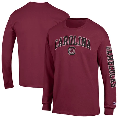 Men's Champion Garnet South Carolina Gamecocks Arch Over Logo 2-Hit Long Sleeve T-Shirt