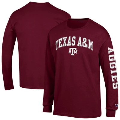 Men's Champion Maroon Texas A&M Aggies Arch Over Logo 2-Hit Long Sleeve T-Shirt