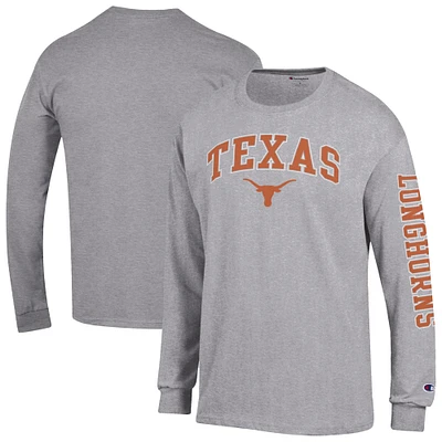 Men's Champion Heather Gray Texas Longhorns Arch Over Logo 2-Hit Long Sleeve T-Shirt