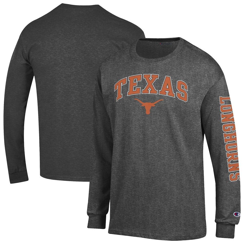 Men's Champion Charcoal Texas Longhorns Arch Over Logo 2-Hit Long Sleeve T-Shirt