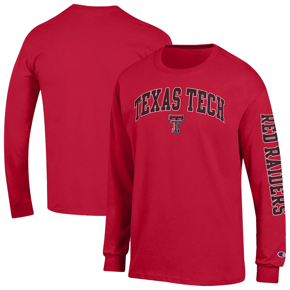 Men's Champion Red Texas Tech Raiders Arch Over Logo 2-Hit Long Sleeve T-Shirt