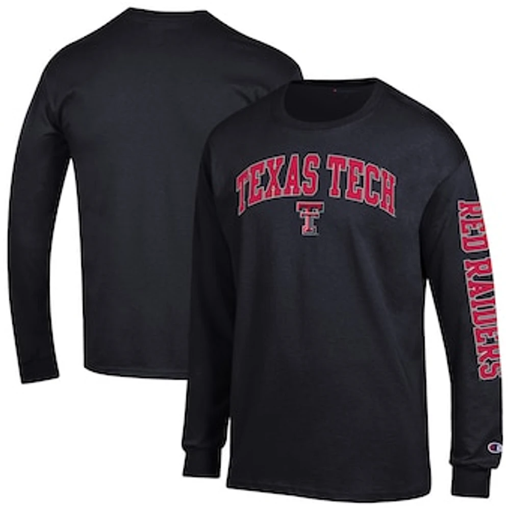 Men's Champion Black Texas Tech Red Raiders Arch Over Logo 2-Hit Long Sleeve T-Shirt